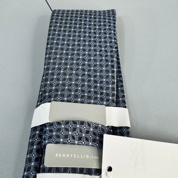 Perry Ellis Portfolio Mens Necktie Norton Neat Black Office Professional New - Picture 6 of 9